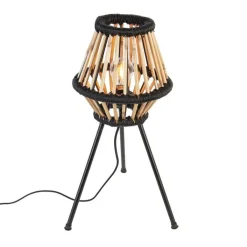 QAZQA Tischlampen|Wohnzimmerlampen*Ländliche Stativ-Tischlampe Bambus mit Schwarz - Evalin