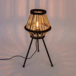QAZQA Tischlampen|Wohnzimmerlampen*Ländliche Stativ-Tischlampe Bambus mit Schwarz - Evalin