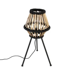 QAZQA Tischlampen|Wohnzimmerlampen*Ländliche Stativ-Tischlampe Bambus mit Schwarz - Evalin