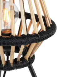 QAZQA Tischlampen|Wohnzimmerlampen*Ländliche Stativ-Tischlampe Bambus mit Schwarz - Evalin