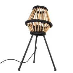 QAZQA Tischlampen|Wohnzimmerlampen*Ländliche Stativ-Tischlampe Bambus mit Schwarz - Evalin