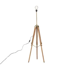 QAZQA Schlafzimmerlampen|Küchenlampen*Ländliche Stehlampe aus Dreibeinholz mit antikem Messing – Cortin