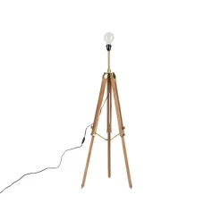 QAZQA Schlafzimmerlampen|Küchenlampen*Ländliche Stehlampe aus Dreibeinholz mit antikem Messing – Cortin