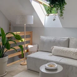 QAZQA Schlafzimmerlampen|Esszimmerlampen*Ländliche Stehlampe Holz mit hellbraunem Schirm - Mels