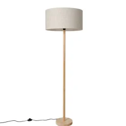 QAZQA Schlafzimmerlampen|Esszimmerlampen*Ländliche Stehlampe Holz mit hellbraunem Schirm - Mels