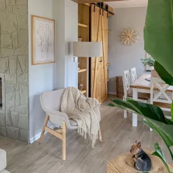 QAZQA Schlafzimmerlampen|Esszimmerlampen*Ländliche Stehlampe Holz mit hellbraunem Schirm - Mels