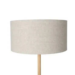 QAZQA Schlafzimmerlampen|Esszimmerlampen*Ländliche Stehlampe Holz mit hellbraunem Schirm - Mels