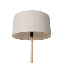 QAZQA Schlafzimmerlampen|Esszimmerlampen*Ländliche Stehlampe Holz mit hellbraunem Schirm - Mels