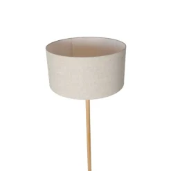 QAZQA Schlafzimmerlampen|Esszimmerlampen*Ländliche Stehlampe Holz mit hellbraunem Schirm - Mels