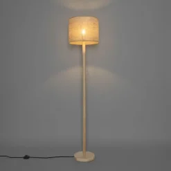 QAZQA Schlafzimmerlampen|Küchenlampen*Ländliche Stehlampe Holz mit Leinenschirm natur 32 cm - Mels