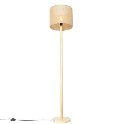 QAZQA Schlafzimmerlampen|Küchenlampen*Ländliche Stehlampe Holz mit Leinenschirm natur 32 cm - Mels