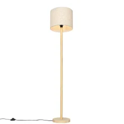 QAZQA Küchenlampen|Stehlampen*Ländliche Stehlampe Holz mit Leinenschirm beige 32 cm - Mels
