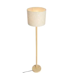 QAZQA Küchenlampen|Stehlampen*Ländliche Stehlampe Holz mit Leinenschirm beige 32 cm - Mels