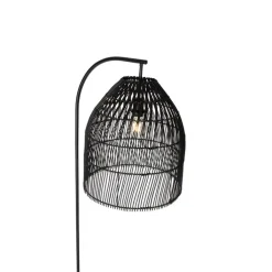 QAZQA Stehlampen|Esszimmerlampen*Ländliche Stehlampe schwarz mit Rattan - Sam