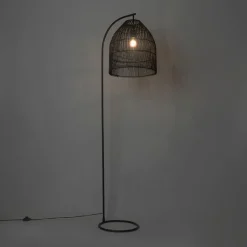 QAZQA Stehlampen|Esszimmerlampen*Ländliche Stehlampe schwarz mit Rattan - Sam