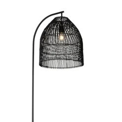 QAZQA Stehlampen|Esszimmerlampen*Ländliche Stehlampe schwarz mit Rattan - Sam
