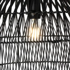 QAZQA Stehlampen|Esszimmerlampen*Ländliche Stehlampe schwarz mit Rattan - Sam