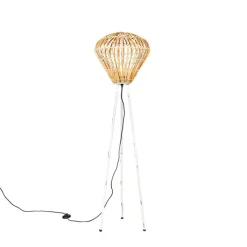 QAZQA Stehlampen|Wohnzimmerlampen*Ländliche Stehlampe Stativ Bambus mit Weiß - Canna Diamond