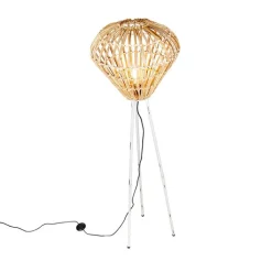 QAZQA Stehlampen|Wohnzimmerlampen*Ländliche Stehlampe Stativ Bambus mit Weiß - Canna Diamond