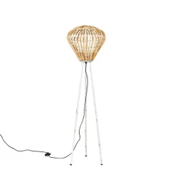 QAZQA Stehlampen|Wohnzimmerlampen*Ländliche Stehlampe Stativ Bambus mit Weiß - Canna Diamond