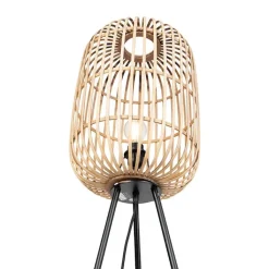 QAZQA Stehlampen|Esszimmerlampen*Ländliche Stehleuchte schwarz mit Rattan - Manila