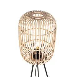 QAZQA Stehlampen|Esszimmerlampen*Ländliche Stehleuchte schwarz mit Rattan - Manila