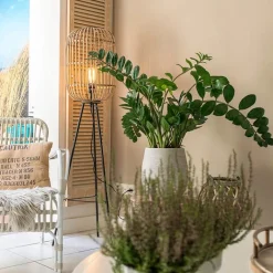 QAZQA Stehlampen|Esszimmerlampen*Ländliche Stehleuchte schwarz mit Rattan - Manila