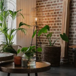 QAZQA Stehlampen|Esszimmerlampen*Ländliche Stehleuchte schwarz mit Rattan - Manila