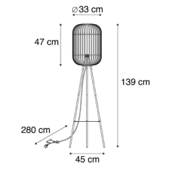 QAZQA Stehlampen|Esszimmerlampen*Ländliche Stehleuchte schwarz mit Rattan - Manila