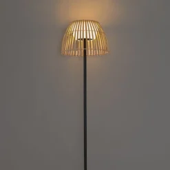 QAZQA Gartenbeleuchtung|Led-Außenleuchten*Ländliche Stehleuchte schwarz mit Bambus inkl. LED - Kaiser