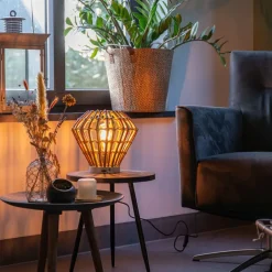 QAZQA Tischlampen|Wohnzimmerlampen*Ländliche Tischlampe Bambus mit Weiß - Canna Diamond