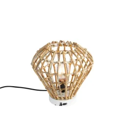 QAZQA Tischlampen|Wohnzimmerlampen*Ländliche Tischlampe Bambus mit Weiß - Canna Diamond