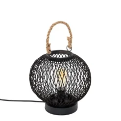 QAZQA Gartenbeleuchtung|Tischlampe Außen*Ländliche Tischlampe für den Außenbereich aus schwarzem Rattan – Calamus