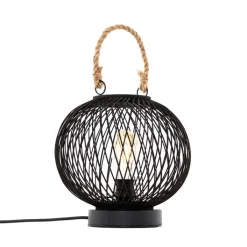 QAZQA Gartenbeleuchtung|Tischlampe Außen*Ländliche Tischlampe für den Außenbereich aus schwarzem Rattan – Calamus