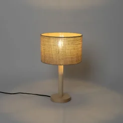 QAZQA Tischlampen|Wohnzimmerlampen*Ländliche Tischlampe Holz mit Leinenschirm natur 25 cm - Mels