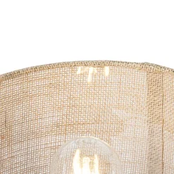 QAZQA Tischlampen|Wohnzimmerlampen*Ländliche Tischlampe Holz mit Leinenschirm natur 25 cm - Mels