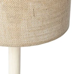 QAZQA Tischlampen|Wohnzimmerlampen*Ländliche Tischlampe Holz mit Leinenschirm natur 25 cm - Mels