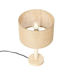 QAZQA Tischlampen|Wohnzimmerlampen*Ländliche Tischlampe Holz mit Leinenschirm natur 25 cm - Mels