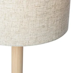 QAZQA Tischlampen|Wohnzimmerlampen*Ländliche Tischlampe Holz mit Leinenschirm beige 25 cm - Mels