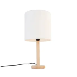 QAZQA Tischlampen|Wohnzimmerlampen*Ländliche Tischlampe Holz mit weißem Schirm - Mels