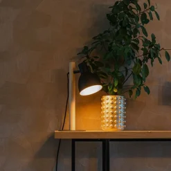 QAZQA Tischlampen|Wohnzimmerlampen*Ländliche Tischlampe schwarz mit Holz – Flint