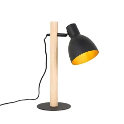 QAZQA Tischlampen|Wohnzimmerlampen*Ländliche Tischlampe schwarz mit Holz – Flint