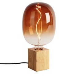 QAZQA Tischlampen|Wohnzimmerlampen*Ländliche Tischleuchte Holz natur inkl. LED G170 - Bloc