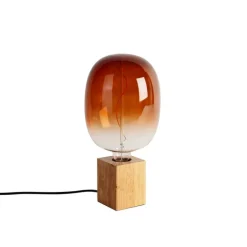 QAZQA Tischlampen|Wohnzimmerlampen*Ländliche Tischleuchte Holz natur inkl. LED G170 - Bloc