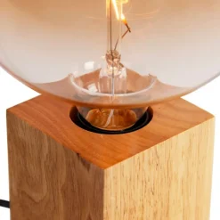 QAZQA Tischlampen|Wohnzimmerlampen*Ländliche Tischleuchte Holz natur inkl. LED G170 - Bloc