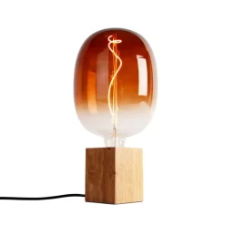 QAZQA Tischlampen|Wohnzimmerlampen*Ländliche Tischleuchte Holz natur inkl. LED G170 - Bloc