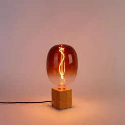 QAZQA Tischlampen|Wohnzimmerlampen*Ländliche Tischleuchte Holz natur inkl. LED G170 - Bloc