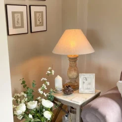 QAZQA Tischlampen|Wohnzimmerlampen*Ländliche Tischleuchte mit Leinenschirm beige 50 cm - Catnip