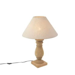 QAZQA Tischlampen|Wohnzimmerlampen*Ländliche Tischleuchte mit Leinenschirm beige 50 cm - Catnip