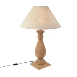 QAZQA Tischlampen|Wohnzimmerlampen*Ländliche Tischleuchte mit Leinenschirm in beige 55 cm - Burdock